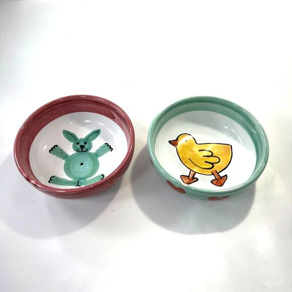 Italian Ceramic /Porcelain Made in Italy Set of 2 Bowls for Kids Chick and Bunny - Picture 1 of 12